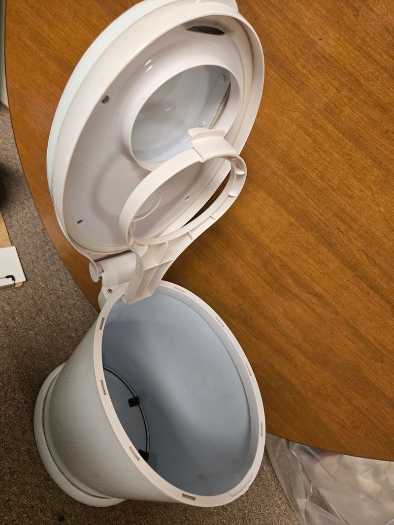 Ubbi stainless steel diaper pail used for one kid diaper pail w/ odor control, uses any type bags, locks, white Potty and Diapering