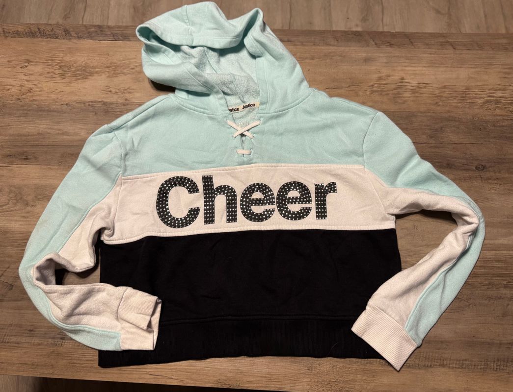Justice Teal white and black cropped cheer hoodie 14