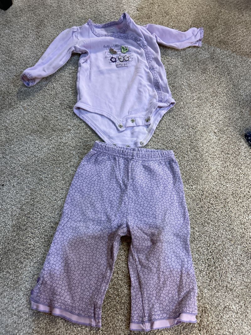 9m girls Carter 2 piece long sleeve purple outfit Purple with matching pants 9 Months