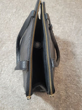 Load image into Gallery viewer, Kate Spade black leather tote some wear 3 compartments 2 zip 1 snaps
