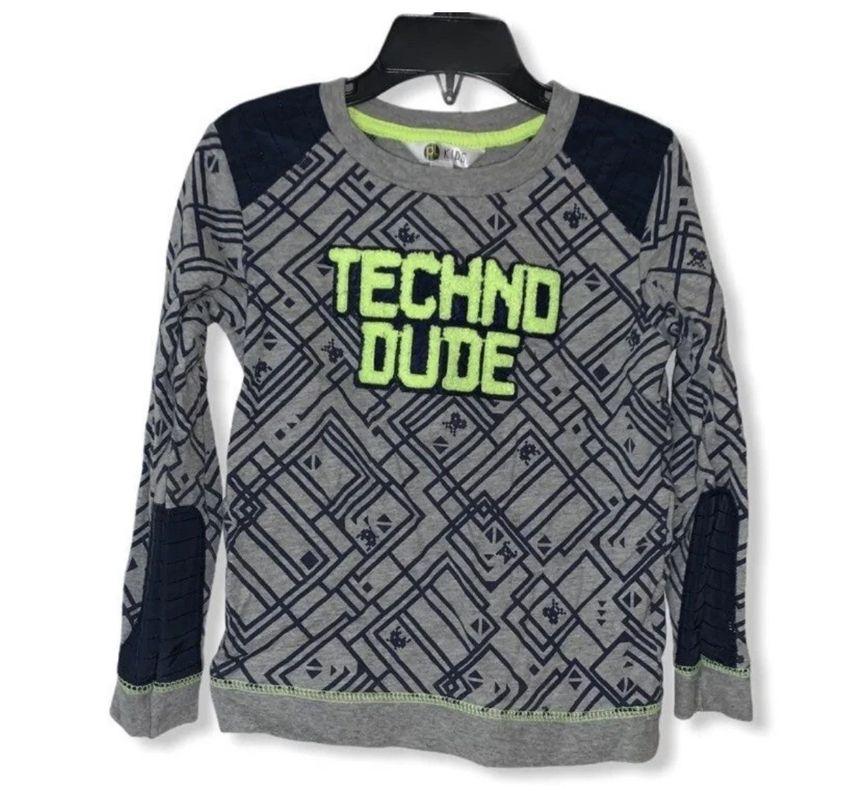 Petit Lem PL Kids Techno Dude long sleeve shirt Size 3, EUC, Gray and Navy 3T