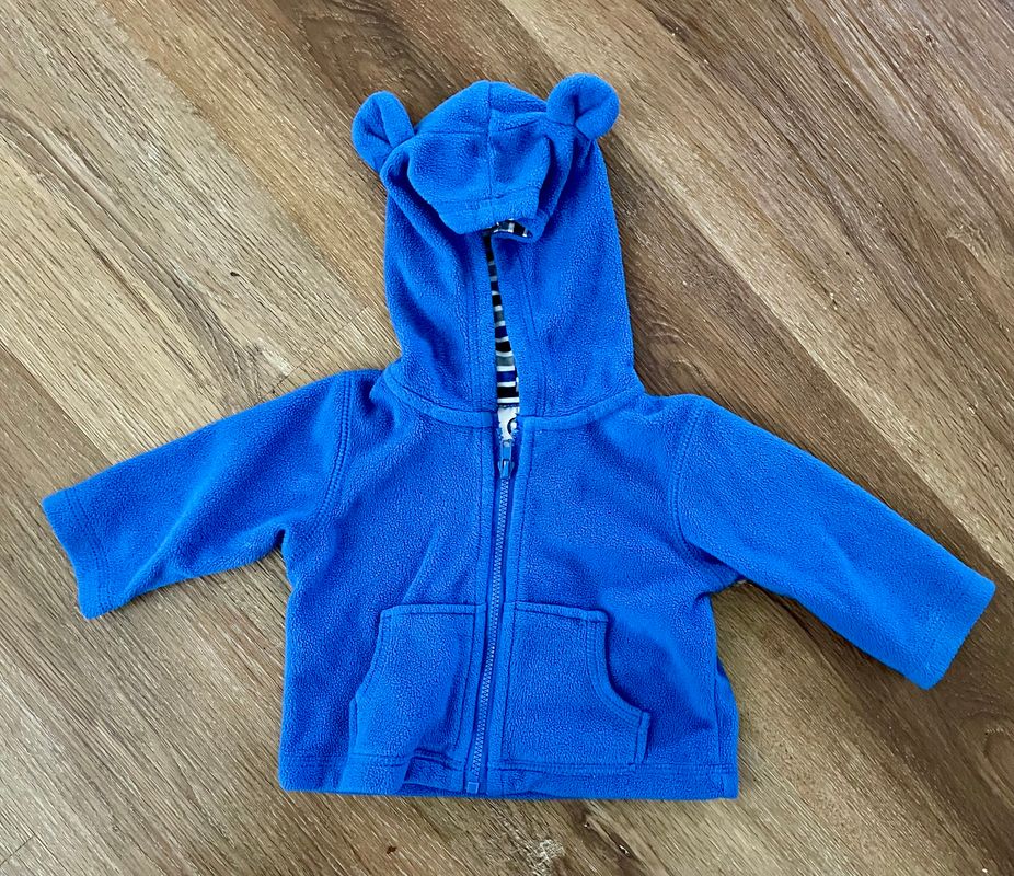 Gerber. Blue fleece zip up jacket with bear ears  Newborn