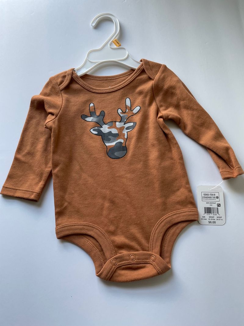 NWT-Lullaby onesie 3-6 months brown with deer head  3 Months