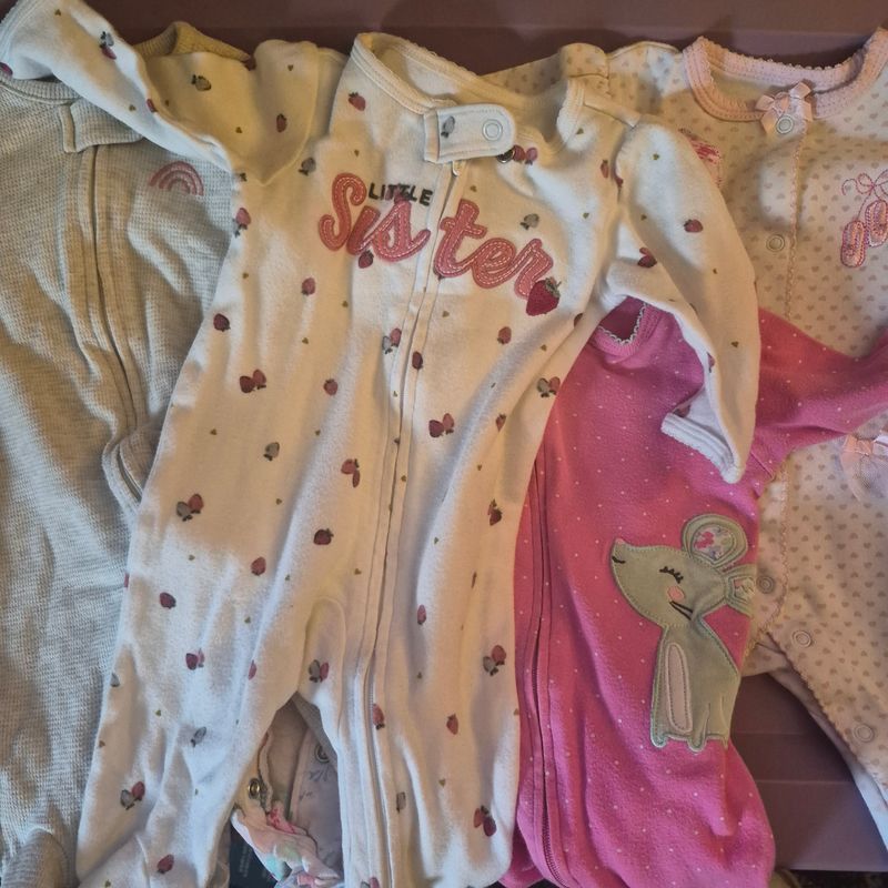 Carters 5 Pair Zip Up Girls Sleepers 0-3m 3 Months