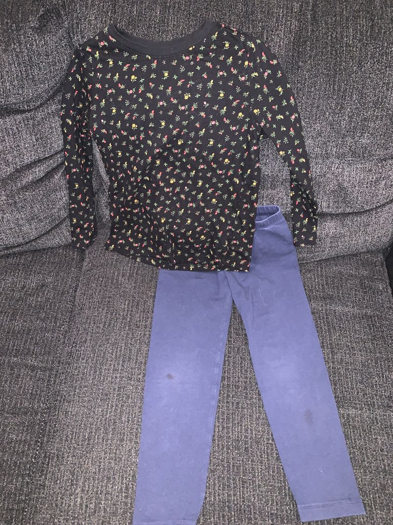 Old navy Black floral long sleeve and navy leggings 5T