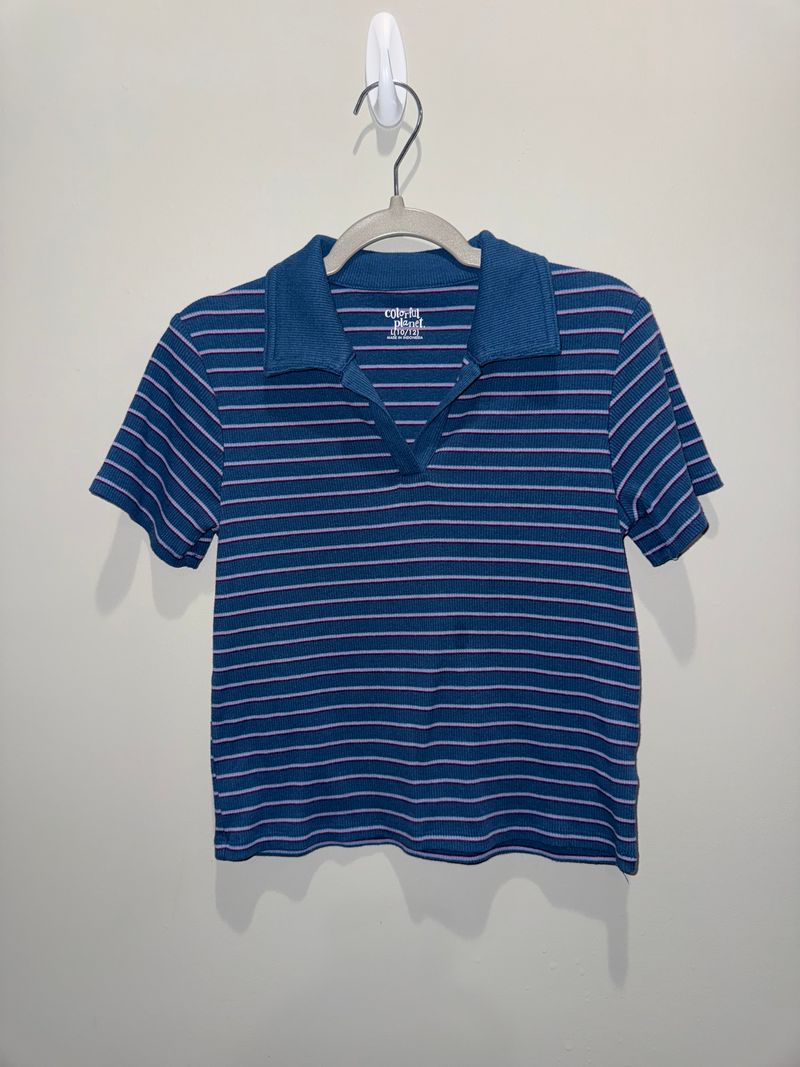 10/12 blue striped collared top  10