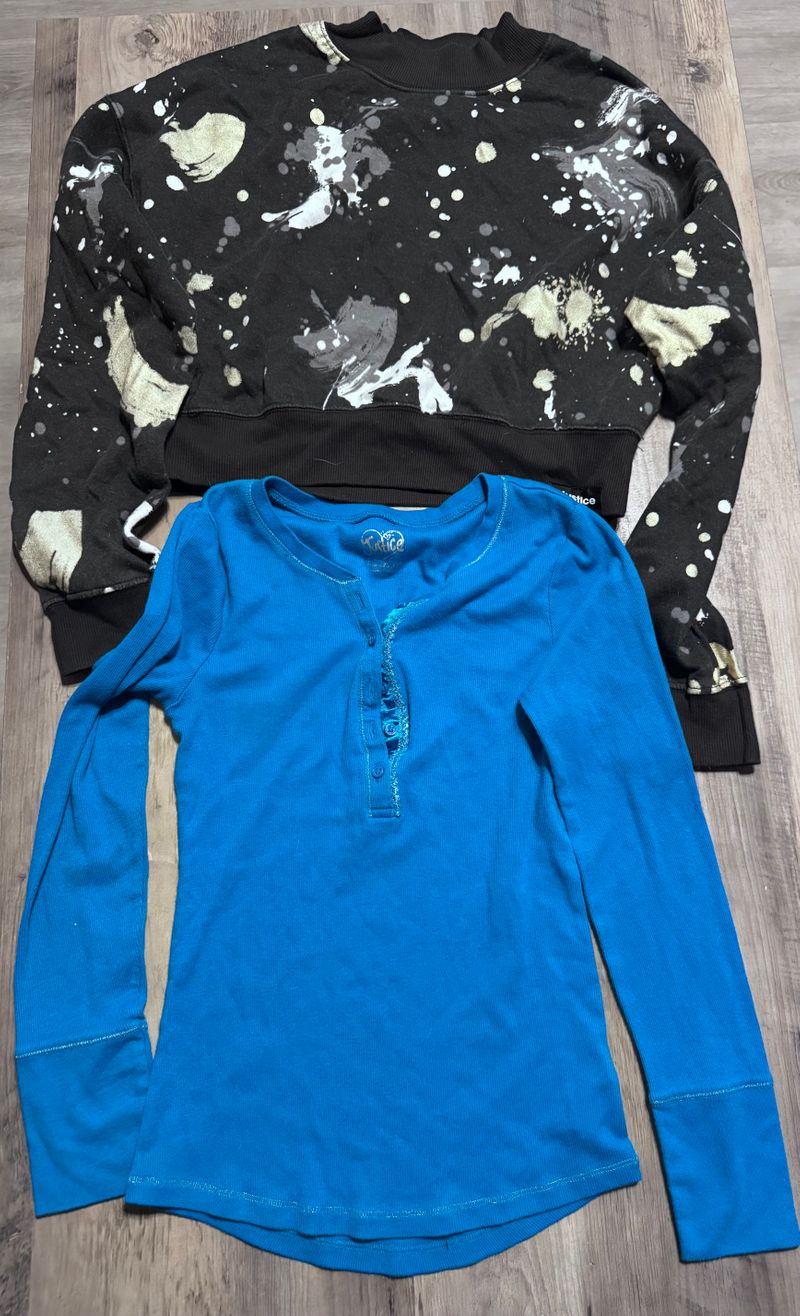 Justice 2 tops one blue long sleeve other cropped sweatshirt 12