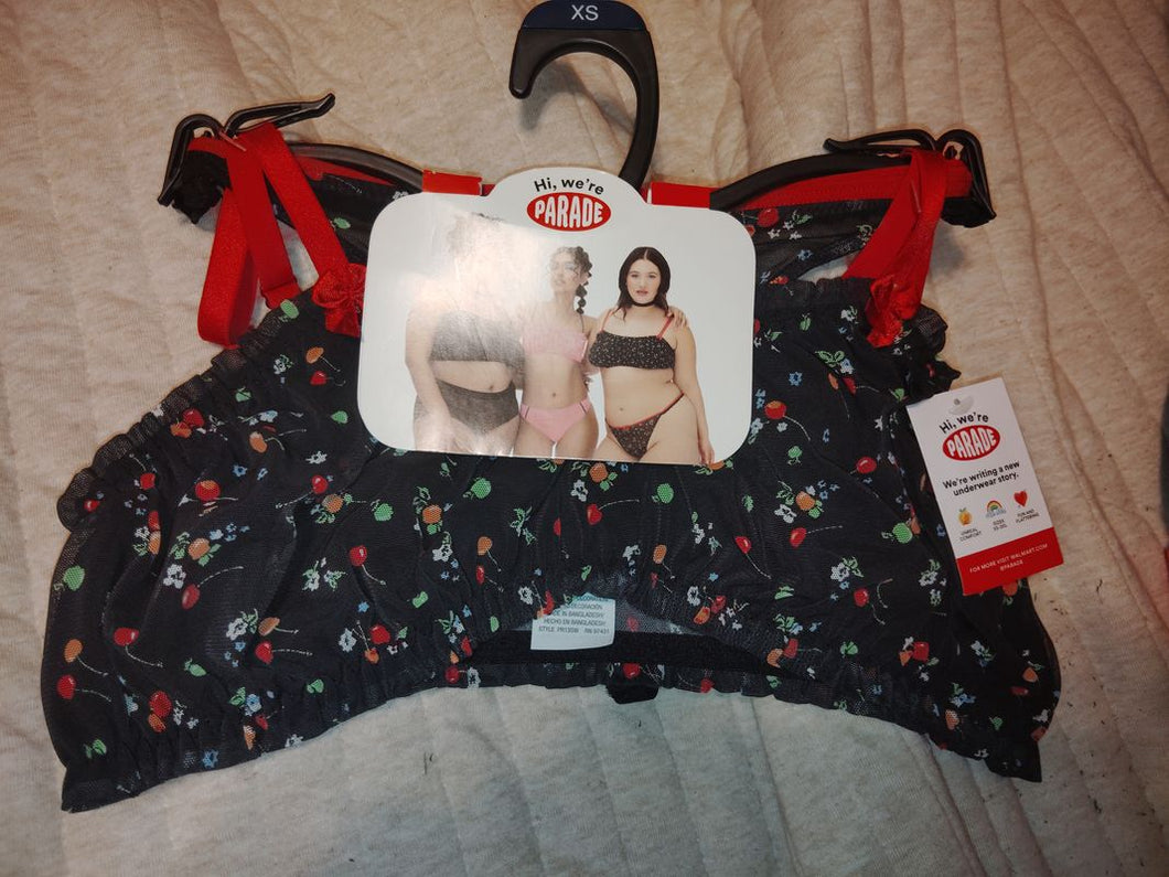 Parade xs bra and thong set NWT cherries & black 1/2 available