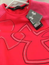 Load image into Gallery viewer, Under Armour l eon pink athletic top YLG NWT $40 silver/black logo 14
