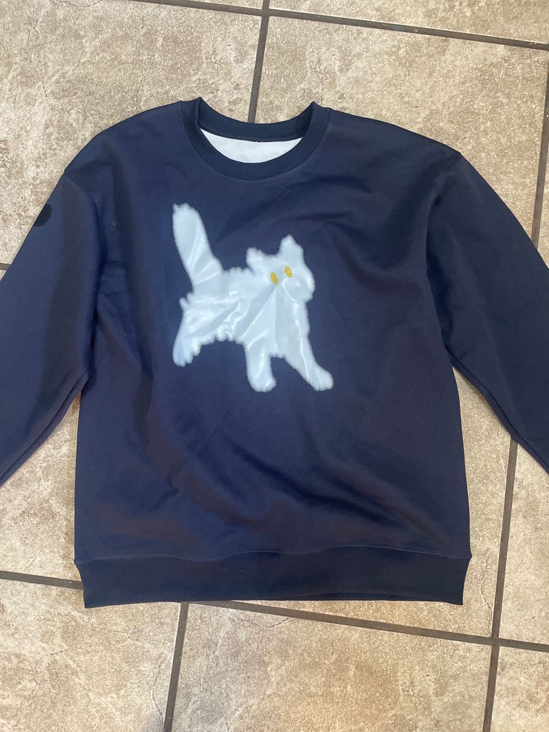 Shein White cat navy sweatshirt Women's - XL