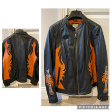 Load image into Gallery viewer, Harley Davidson Leather jacket black and orange Women&#39;s - XL
