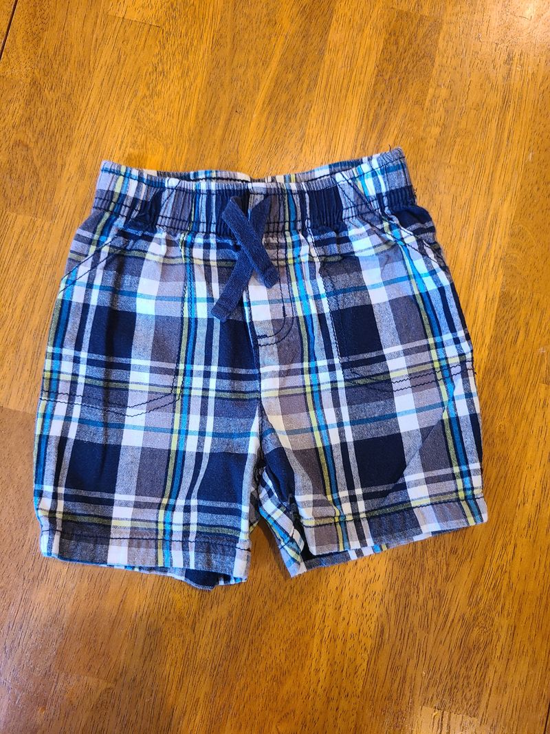 Jumping Beans, SMR, plaid shorts, elastic band non-functional drawstring, navy/white/blue/green 18 Months