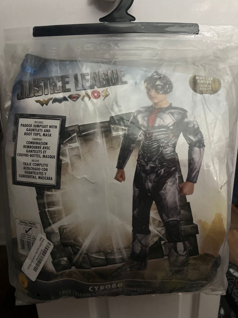 Cyborg Costume NIB Size 3-4 Muscle chest, jumpsuit, boot tops and mask never opened 3T