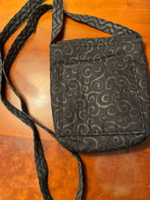 Load image into Gallery viewer, Black Fabric Crossbody Purse 6 inch wide x 8 inch tall purchased from art show
