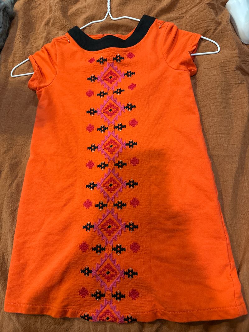 Copper Key Embroidered dress 4T