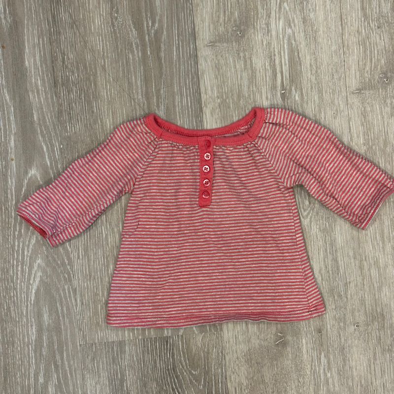 Old Navy, 6-12mo, Long Sleeve Shirt, Pink/Grey Striped Shirt w/ Button Detail 6 Months