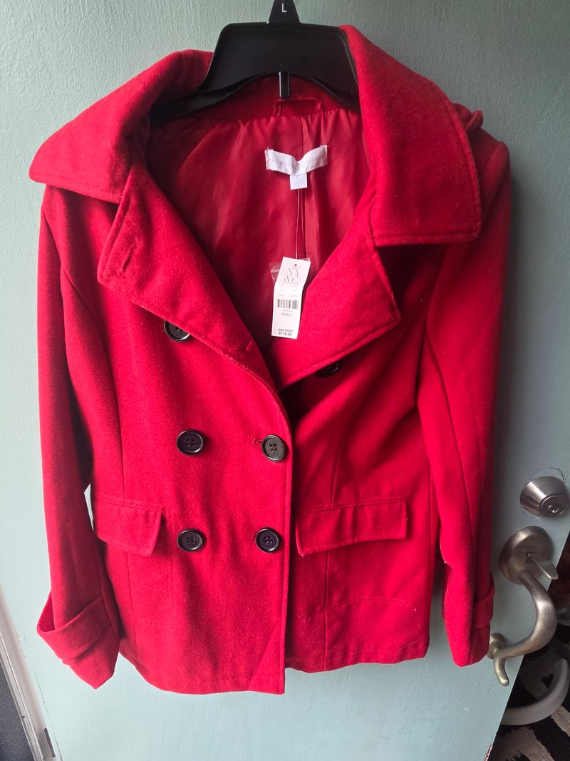 New York and Company-NWT  Red Pea Coat NWT New York and Company Red Pea Coat with detachable hood Women's - S