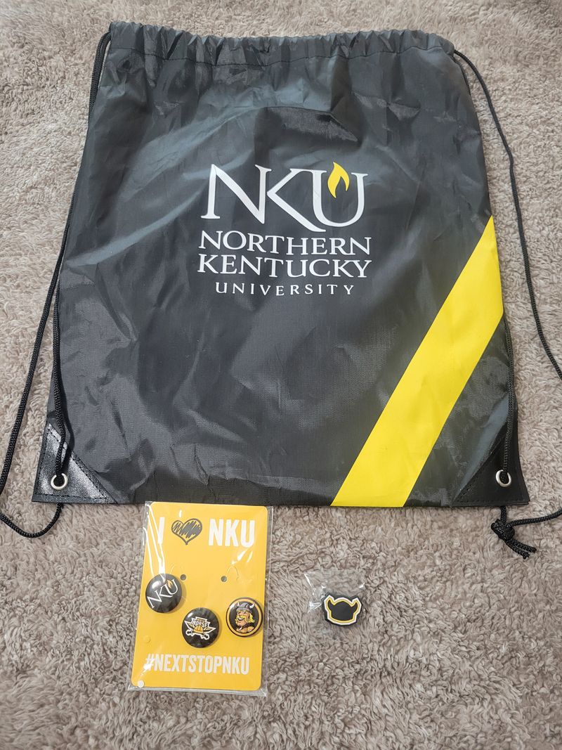 NKU Northern Kentucky String backpack,  pin set, and jibbet