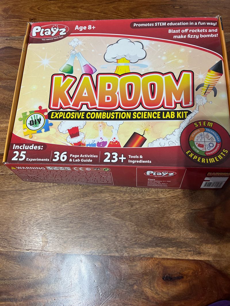 Playz Kaboom Opened box science kit with most supplies and materials. Educational