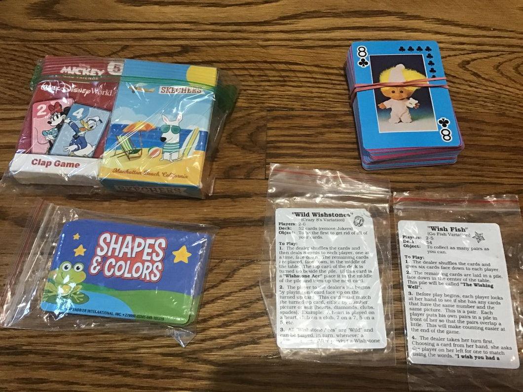 4 Card Games-Wish Fish& Wishstones Shapes & Colors, Mickey & Sketchers Cards