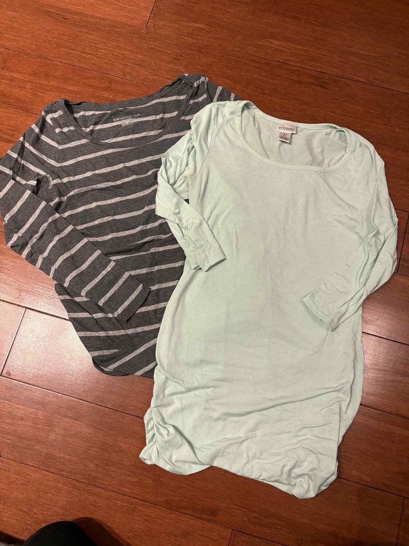 Small and Medium Black and white stripe and light blue long sleeve mat shirts Women's Small 4-6