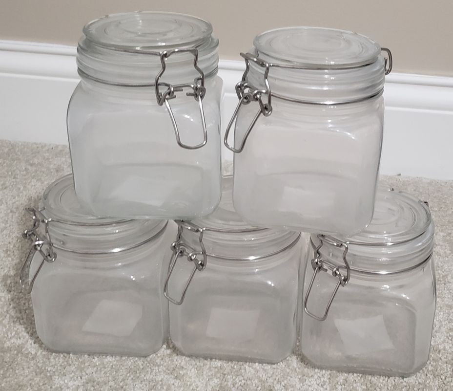 5 clear glass 23oz lock lid storage jar canisters