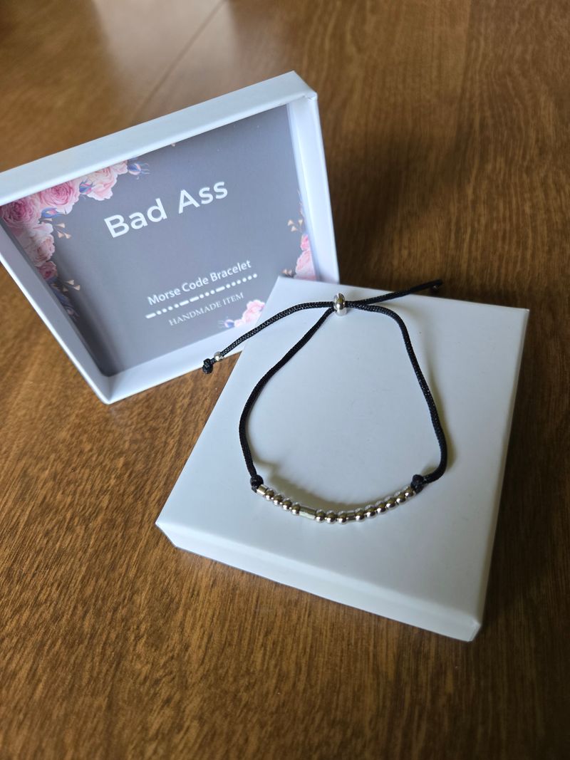 Morse code Jewelry new Bad ass leather silver bracelet