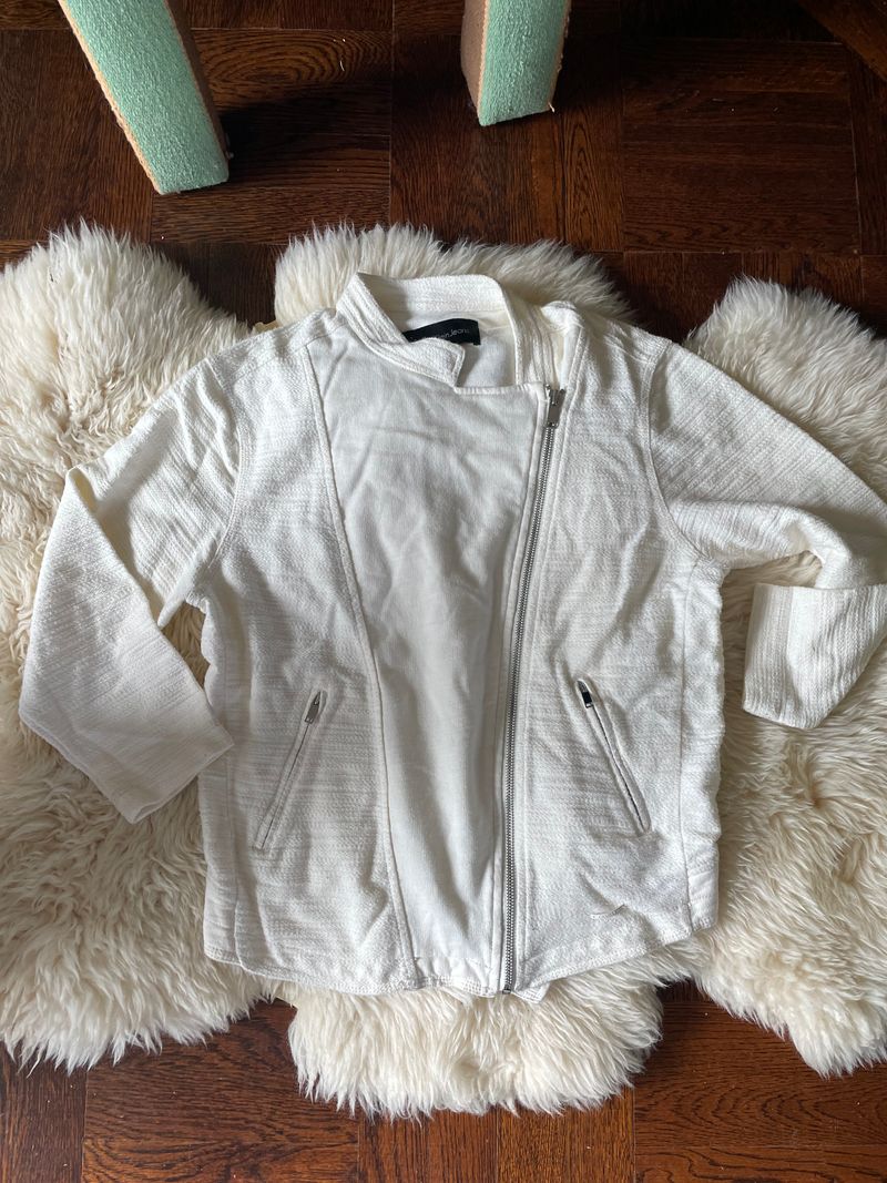 Calvin Klein Ivory knit jacket asymmetrical zip Textured knit fabric Women's - S