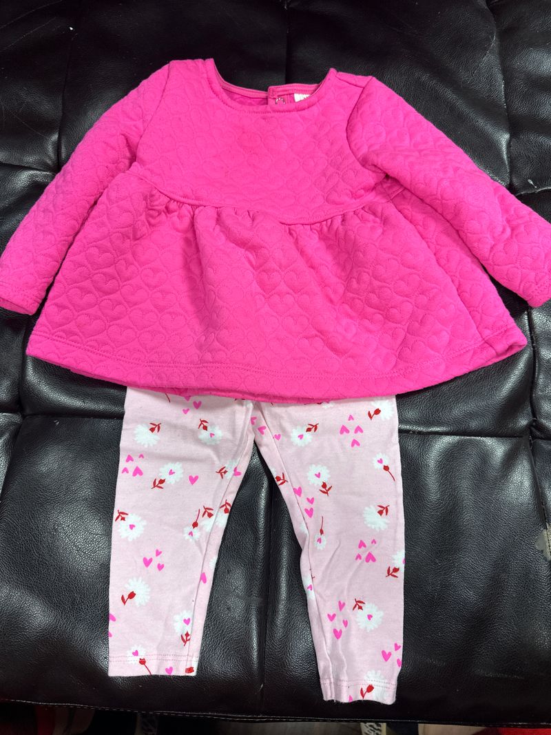 6-9M Cat & Jack hot pink heart top w/ pants Hot pink stitched heart long sleeve shirt w/ matching pink pants 6 Months