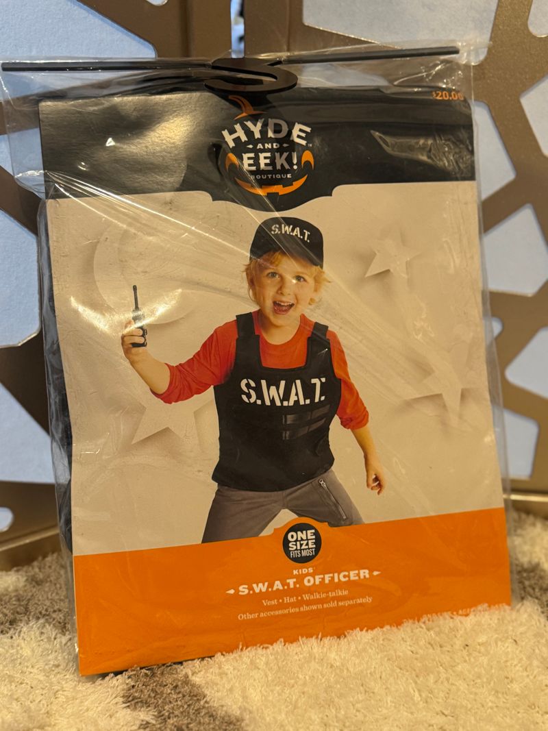 New SWAT Costume Dress Up NWT, One Size Fits Most, Kid Size, Retail $20 5T