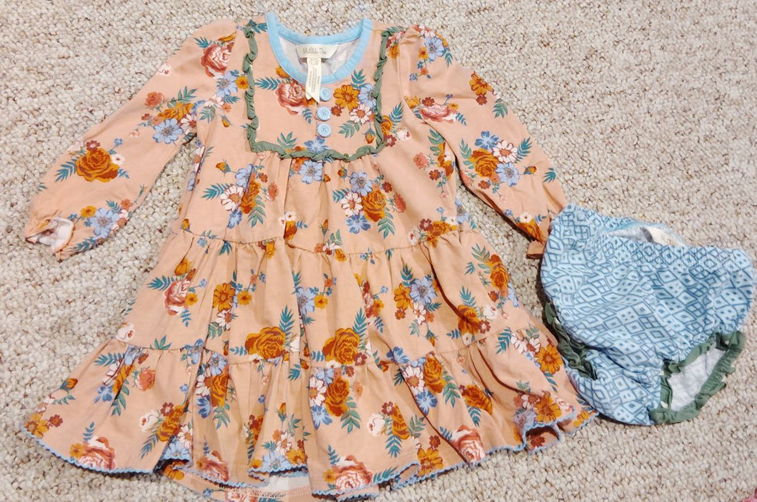 Matilda Jane Pink Floral dress with matching diaper cover, 12-18 mth 12 Months