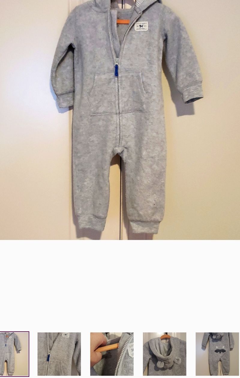 Carters Gray zip hooded fleece 12 Months