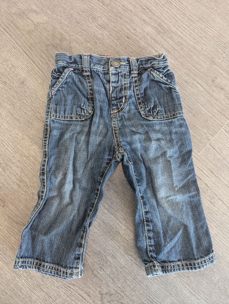 Old Navy, 12-18m. Jeans Blue denim jeans with pink thread details 12 Months