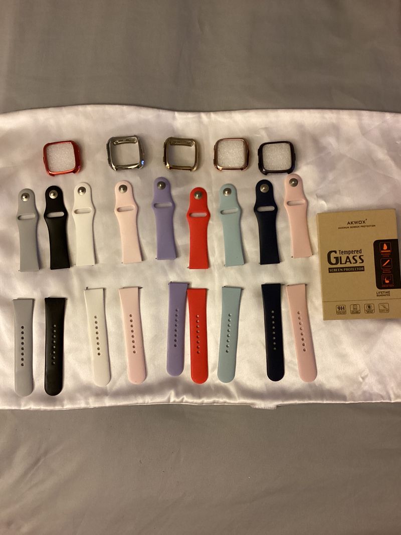 Fit bit Versa model bands and covers 9 colored bands 5 soft bumper covers and two glasses protectors
