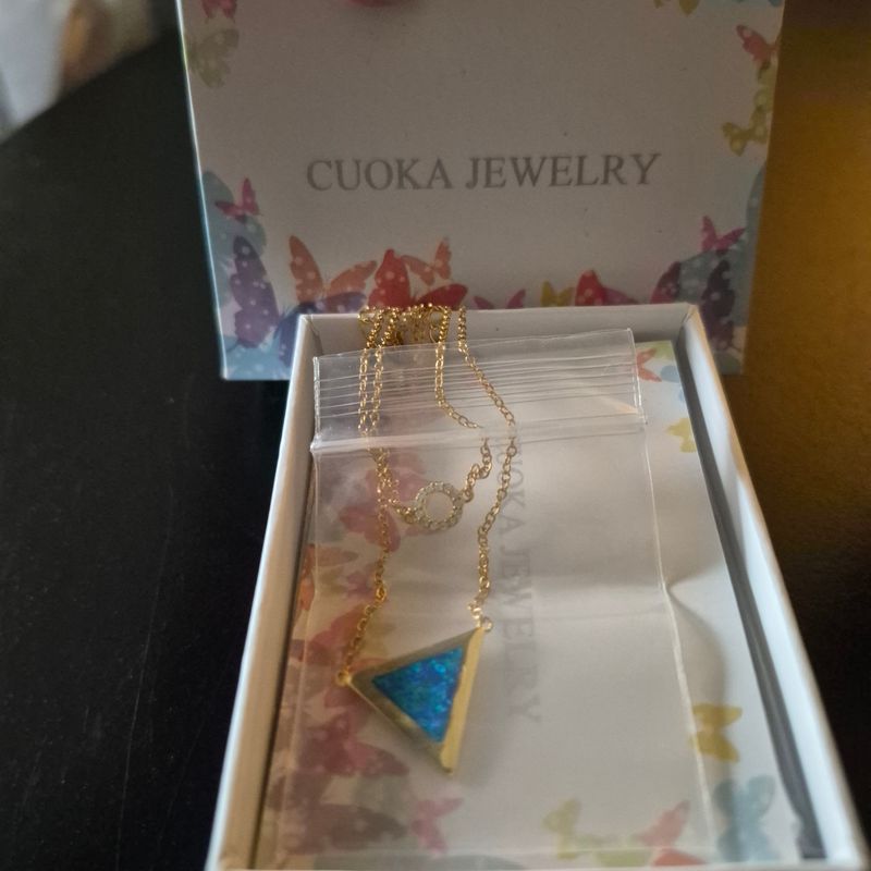 Cuoka Jewelry Blue Triangle and Gold Necklace NIB