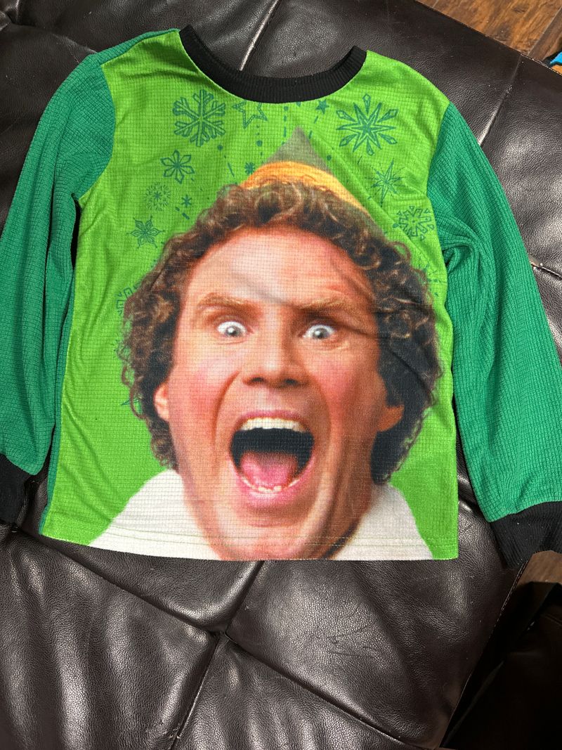 6/7 Elf pajama shirt Long sleeve green fuzzy Buddy the Elf pajama top 6