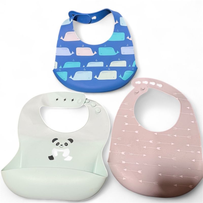 Infant silicone bibs Blue, gray and greenish