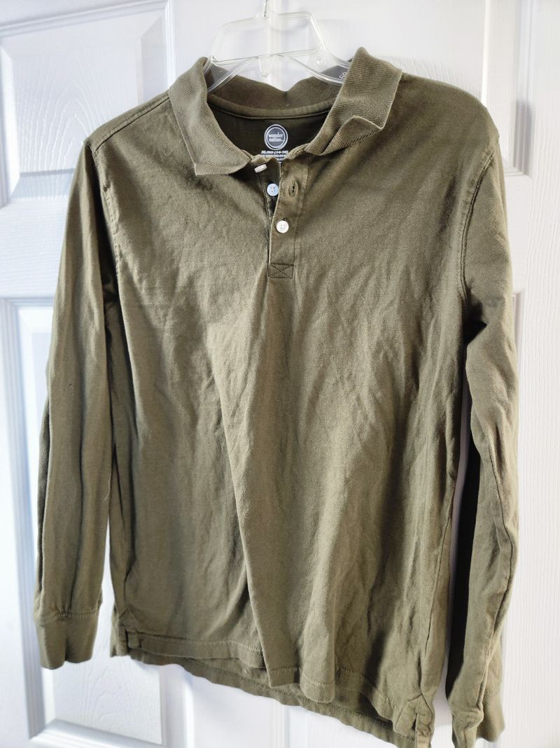 Wonder nation Army green polo long sleeve 14