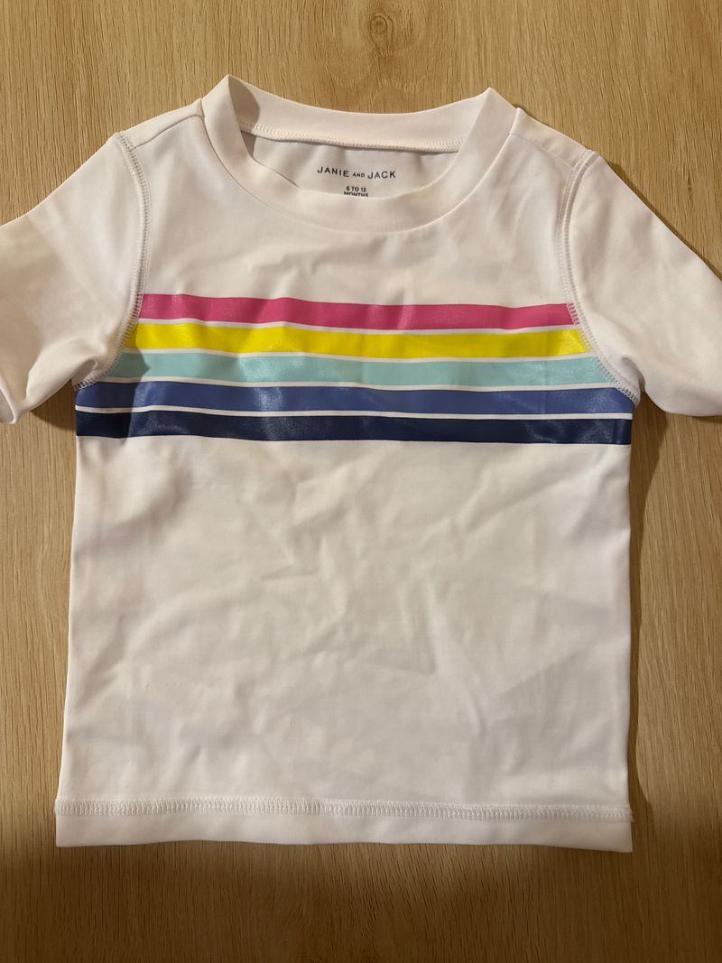 Janie and Jack Size 6-12 white striped swim shirt 9 Months