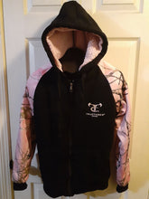 Load image into Gallery viewer, TruTimber black with pink camo sleeves hooded, full zippered and sherpa lined jacket Women&#39;s - S
