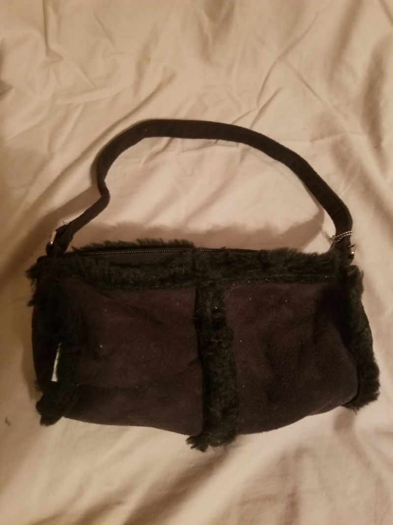 Black hand purse Fuzzy black 8 inch cylinder purse with handle Accessories