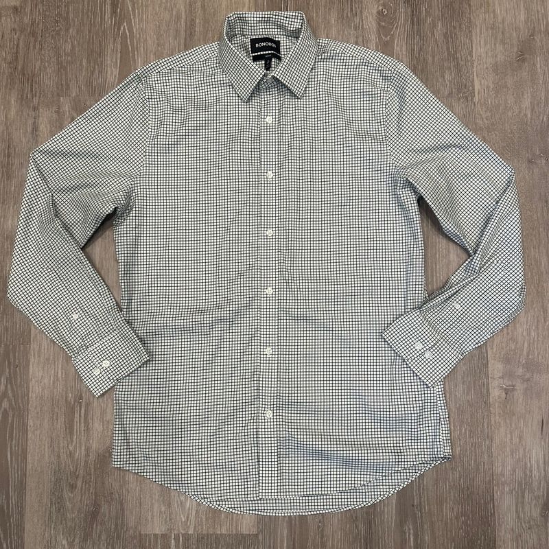 Bonobos, Size 16/36, Long Sleeve Button Down Shirt , Wintergreen/White Plaid, Everyday Casual Slim by Bonobos Men's - L