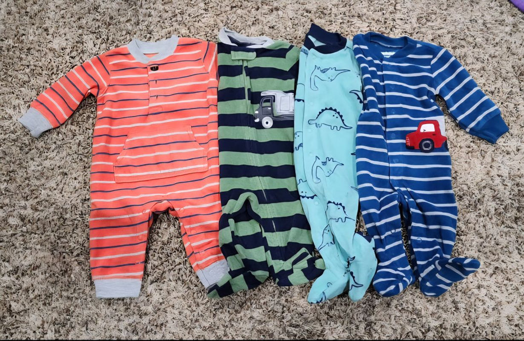 3 month fleece sleepers. 4 sets. 1 footless, 3 footed 3 Months