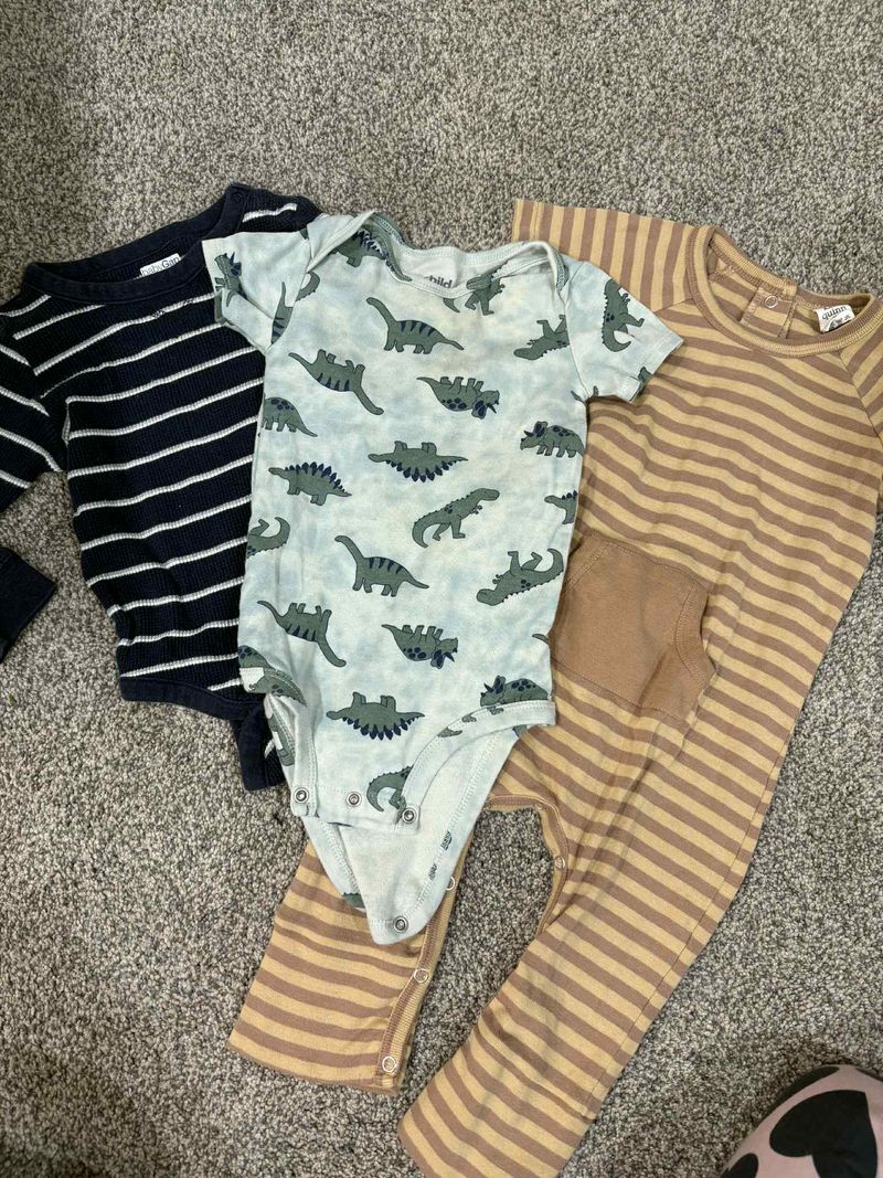 3 Boys Onesies, Dinosaurs, Stripes, Blue Stripes  18 Months