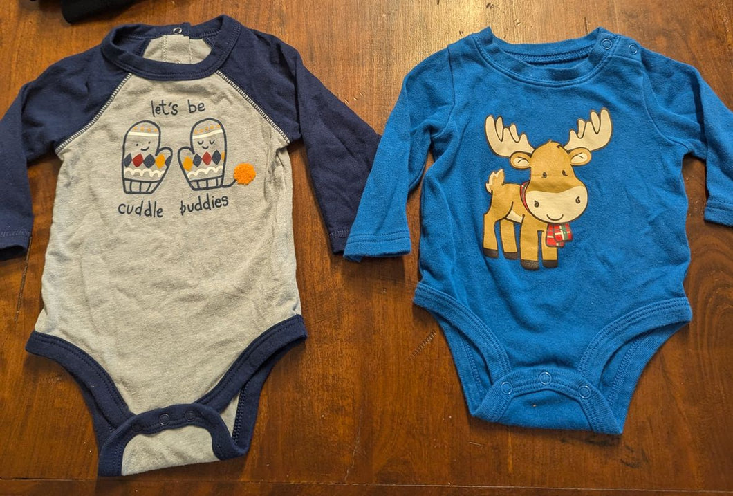 0-3 month set of 2 winter long sleeve onesies Falls Creek blue w moose. Cat & Jack 