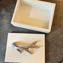 Load image into Gallery viewer, White Wood Box Silver antler on top
