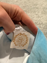 Load image into Gallery viewer, TBBC Boutique Jon Jon with Peter Pan Collar onesie Blue Velvet - Like New - Gorgeous piece! 12 Months
