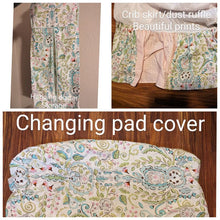 Load image into Gallery viewer, Carousel Designs set of 3 nursery items beautiful Crib skirt/dust ruffle, hanging diaper storage, changing pad cove Crib
