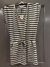 Load image into Gallery viewer, Calvin Klein says small/medium BNWT swim cover up Black white stripe, tie waist Women's - S
