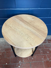 Load image into Gallery viewer, Accent table wood n metal legs 2 tiered Beige,h: 22in, top shelf: 18in wide bottom shelf: 15 in
